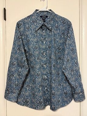 Ralph Lauren CHAPS Women's Plus No Iron Floral Paisley Button-Front Shirt Top 2X